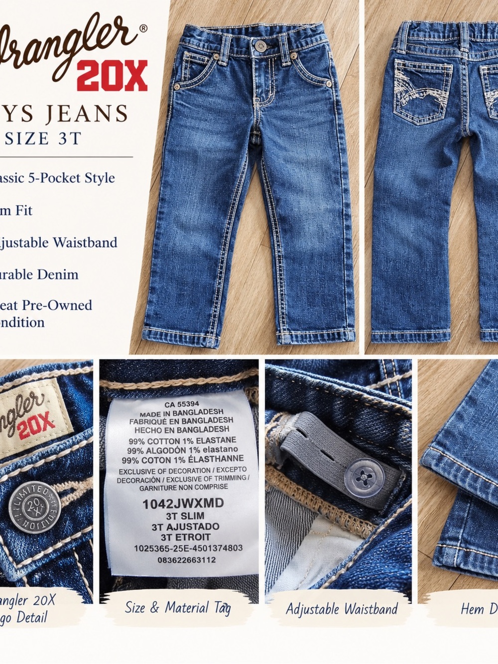 Wrangler Boys Slim Jeans in Blue Denim